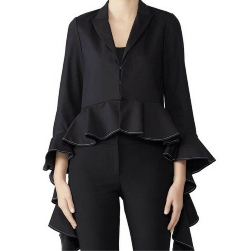 ALEXIS Black Ruffled Adelle Blazer Jacket Cotton Size XS